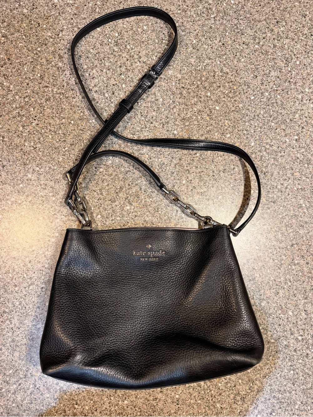 kate spade Black Pebbled Leather Chain-Accent Crossbody